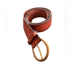 Fossil Stamped Leather Belt Amber Antique Brass Studs & Buckle Size Large Boho